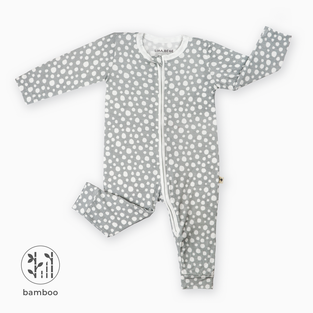 LiaaBébé Toddler Sleepsuit Light Grey with dots and without feet.