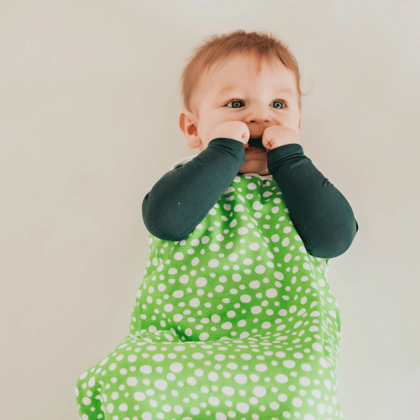 TOG Bamboo Baby Sleeping Bag I Dinosaur Green Polka Dots