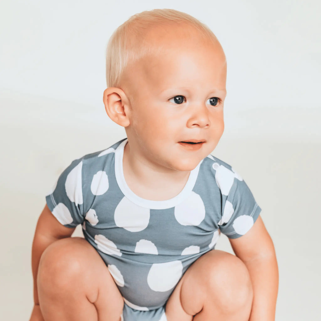Body - Navy Grey Dínós Bambusz Patentos Rövid Ujjú Body