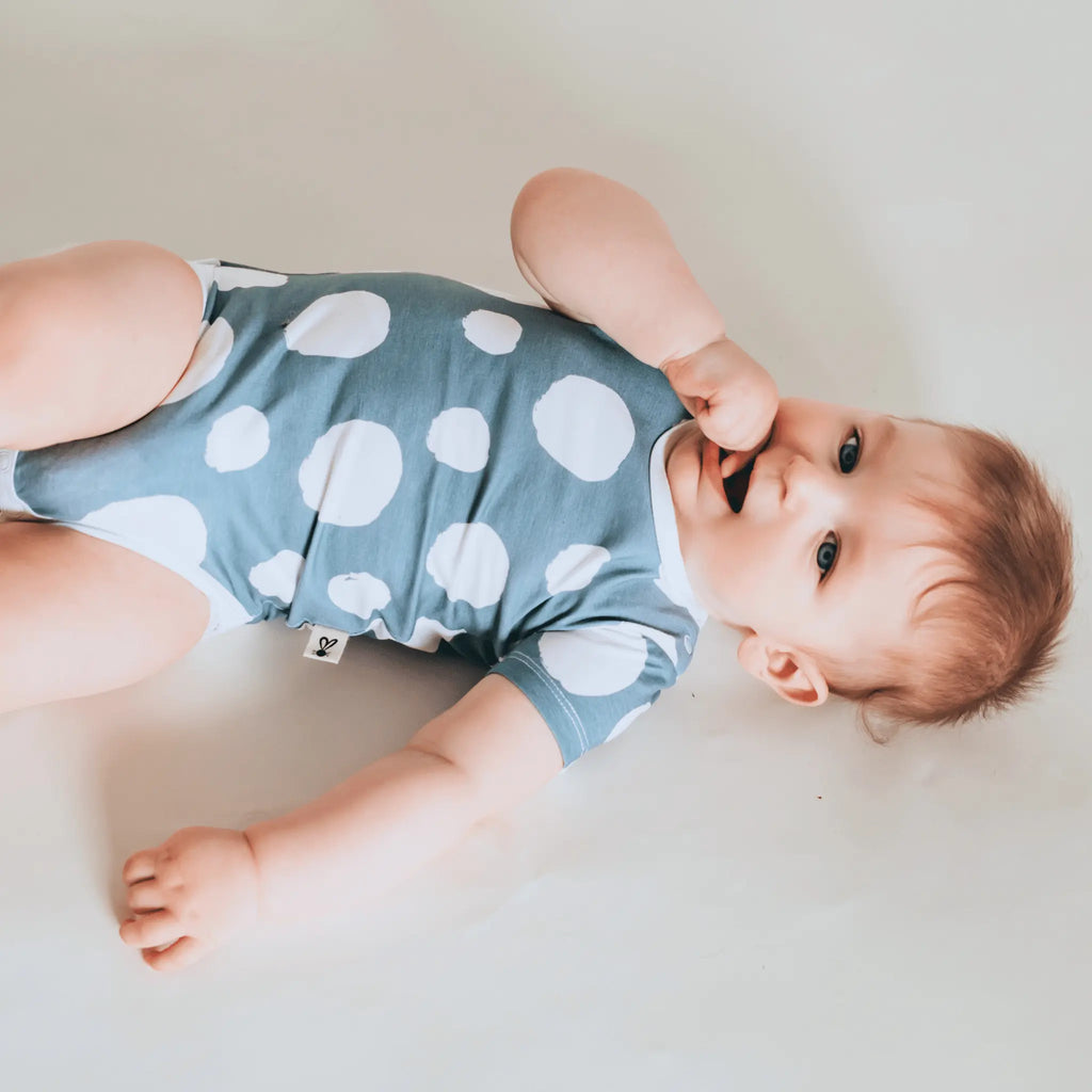 Body - Navy Grey Dínós Bambusz Patentos Rövid Ujjú Body