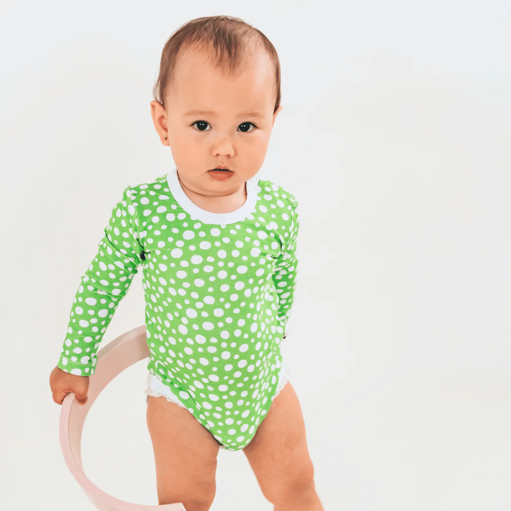 Body - Light Green Dínós Bambusz Patentos Hosszú Ujjú Body