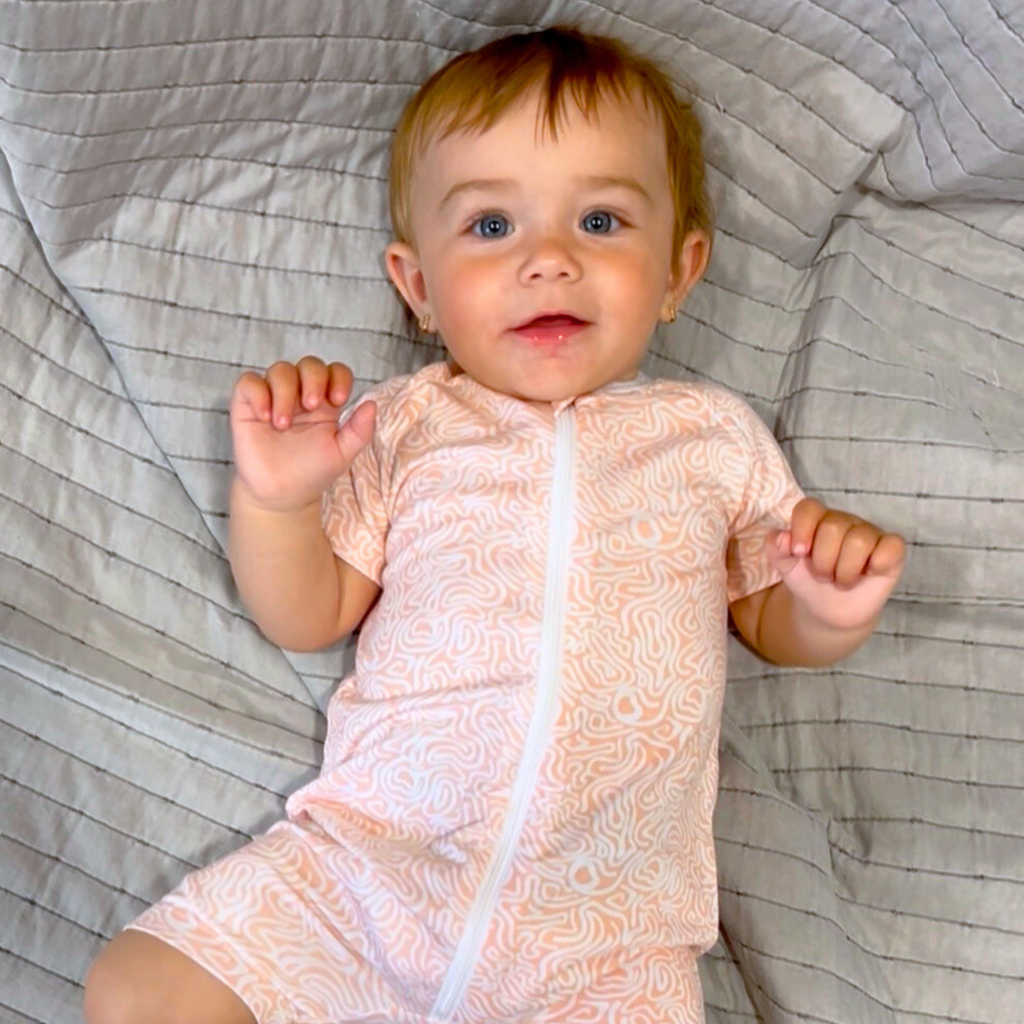 Peach Maze Bambusz Cipzáras Nyári Kezeslábas - LiaaBebe