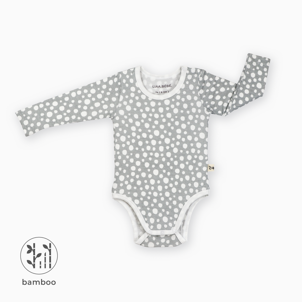 LiaaBébé toddler long sleeve bodysuit Light Grey with dots.