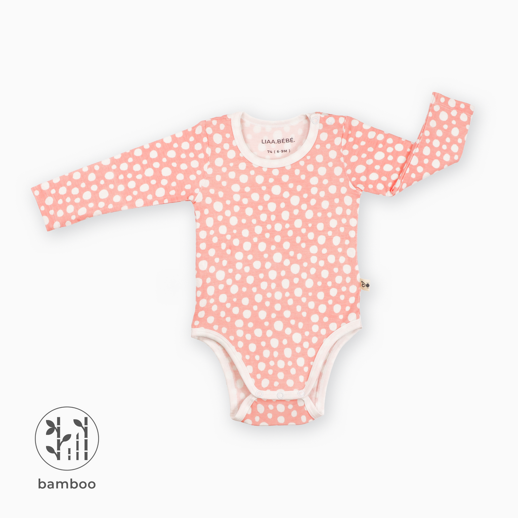 LiaaBébé toddler long sleeve bodysuit Light Pink with dots.