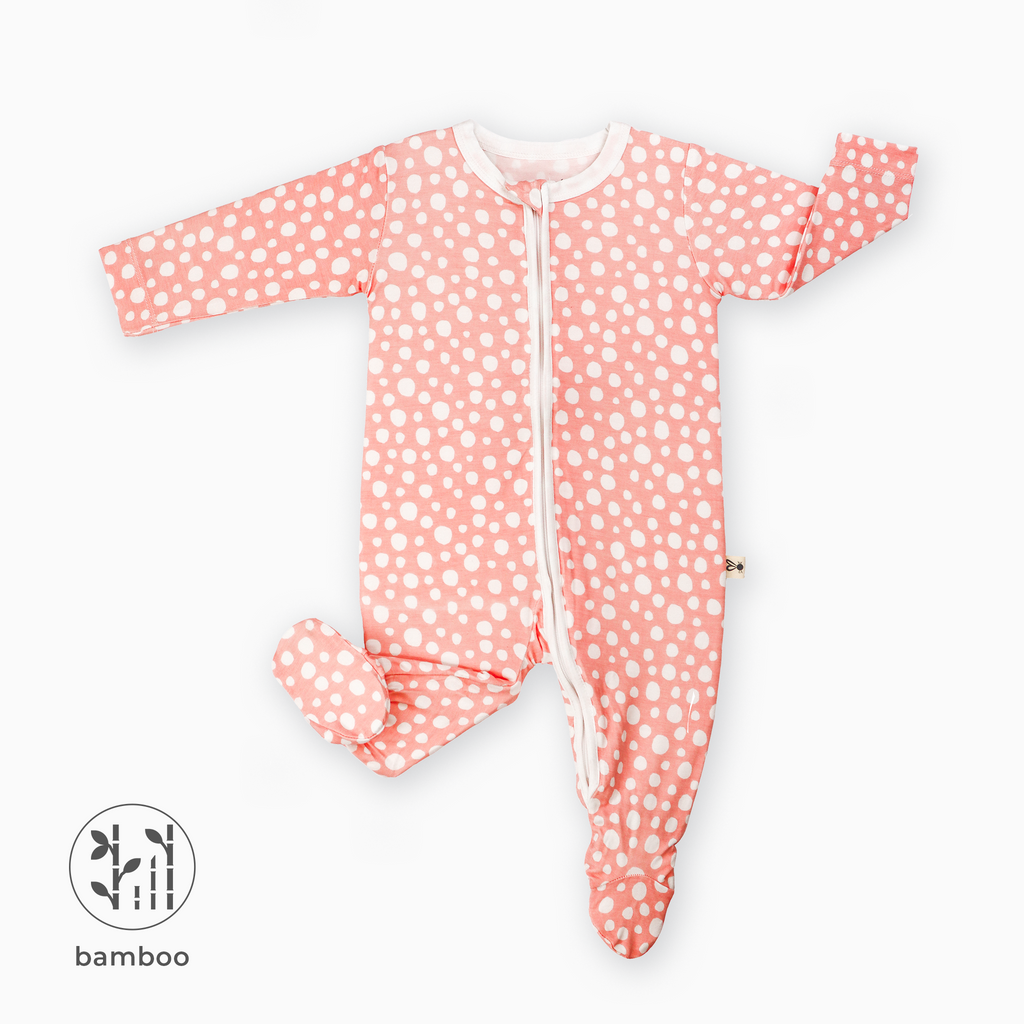 LiaaBébé Toddler Sleepsuit Light Pink with dots and feet.
