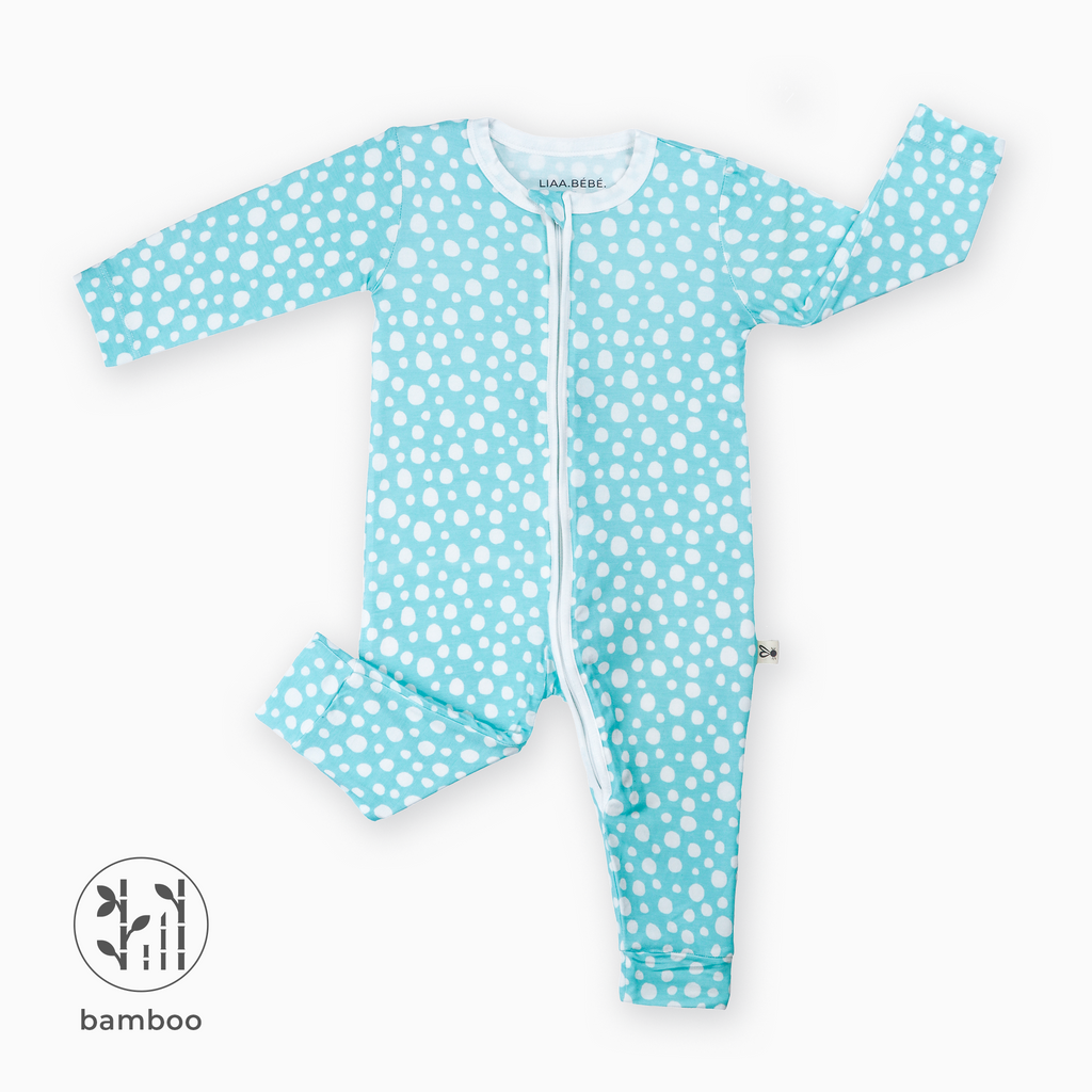LiaaBébé Toddler Sleepsuit Light Blue with dots and without feet.
