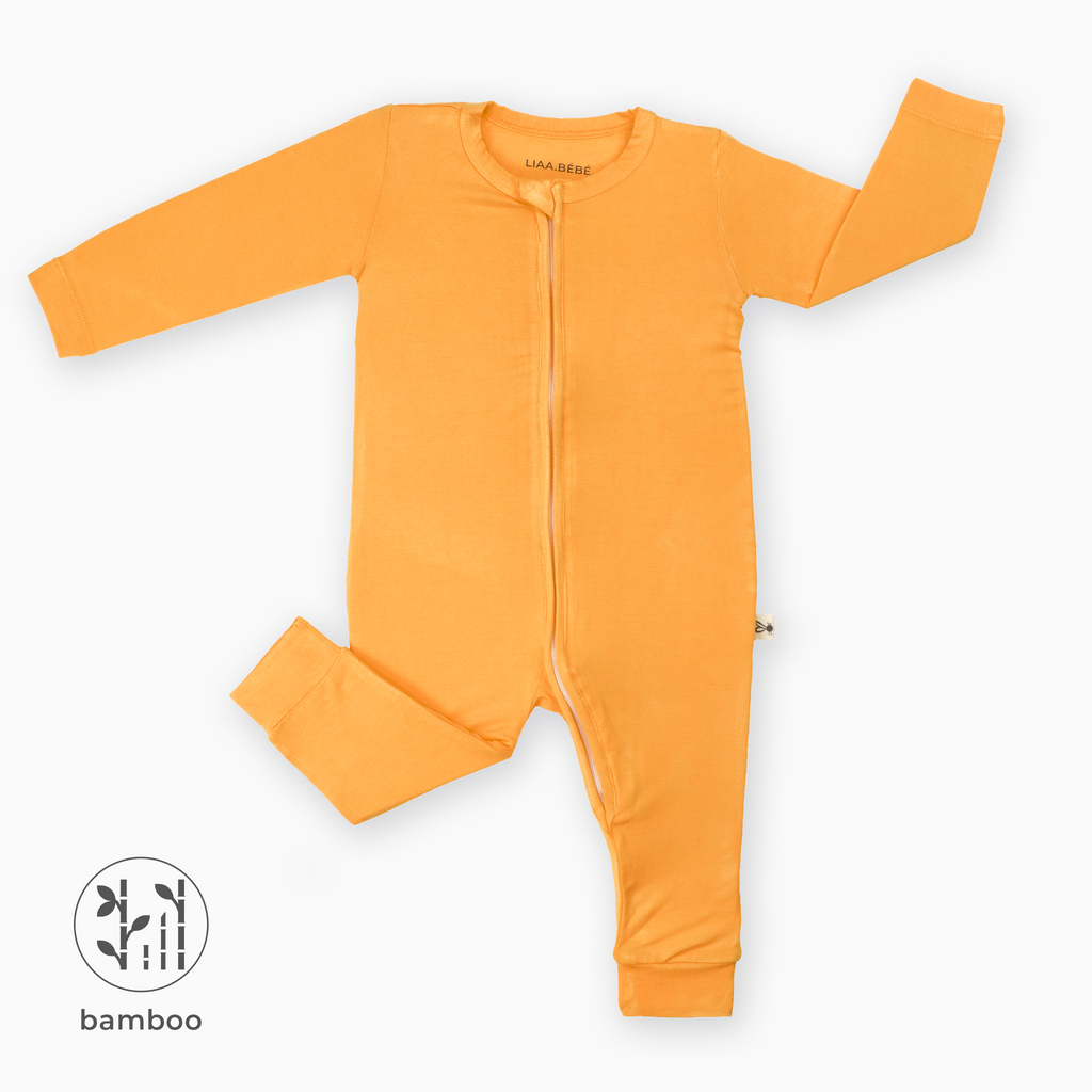 LiaaBébé Toddler Sleepsuit without feet in Marigold Orange color.